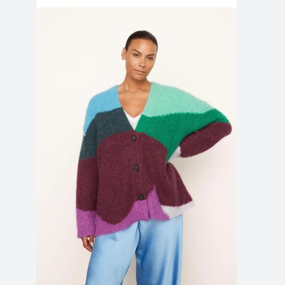 Vince Intarsia Wave Mohair Cardigan Sweater Medium/Large - Picture 1 of 10